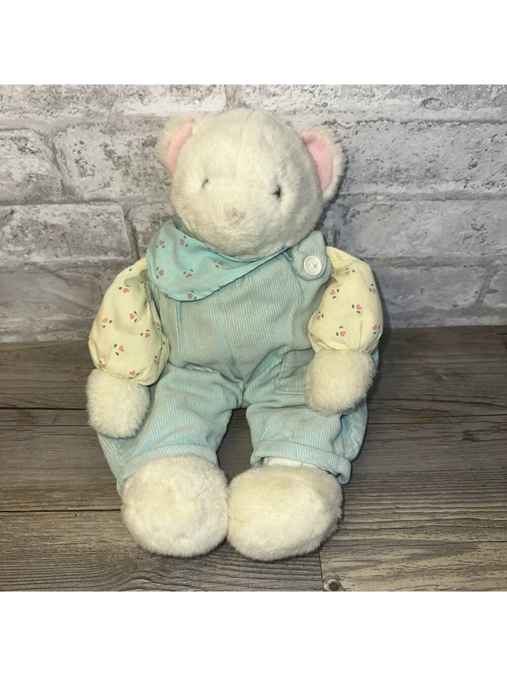 Vintage Soft dreams ? corduroy overalls pastel teddy bear Flower Shirt 3561